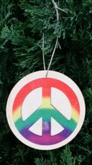 (3) SET OF 3 ASPEN WOOD ORNAMENTS (3″ DIAMETER) PEACE SIGN HIPPIE TIE DYE RASTA