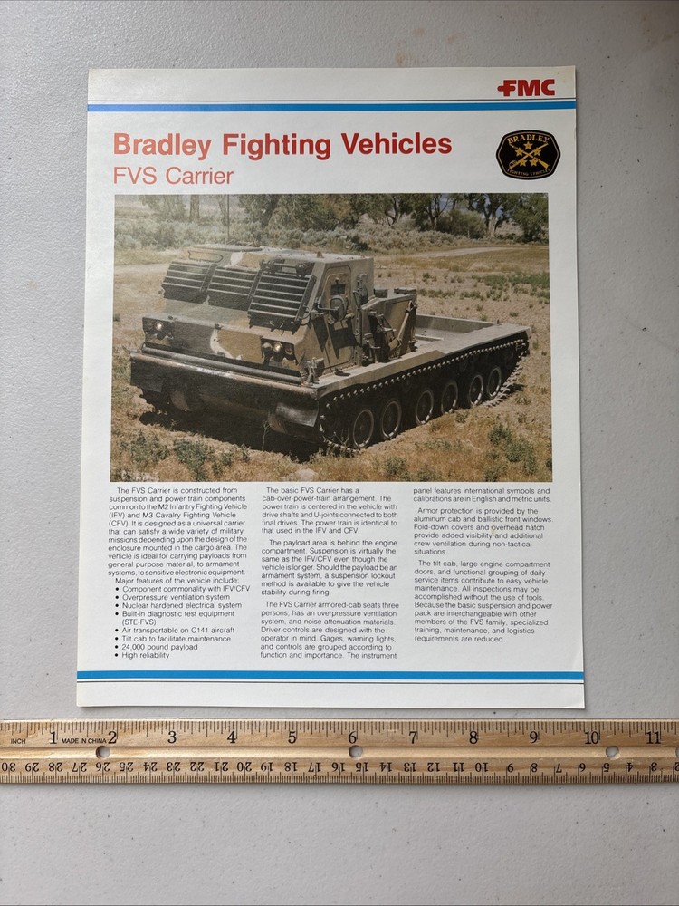 Vintage FMC Bradley Fighting Vehicles FVS Carrier M113 Military Vehicle Brochure