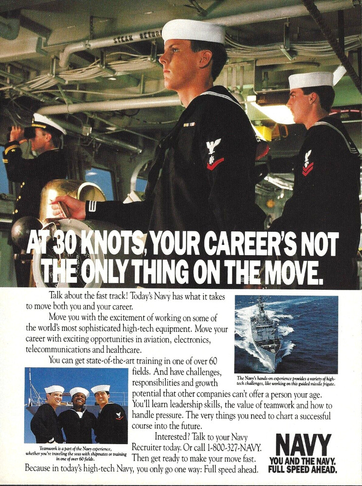 1991 US Navy Guided Missle Frigate Sailor At 30 Knots vintage Print Ad