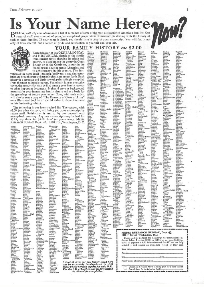 1937 Media Research Bureau Is Your Name Here Now Vtg Magazine Print Ad/Poster