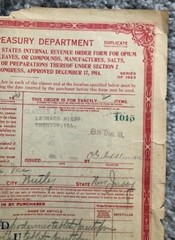 Antique IRS Treasury Department Paper Form 1920 for Opium Cocoa Leaves Sheet