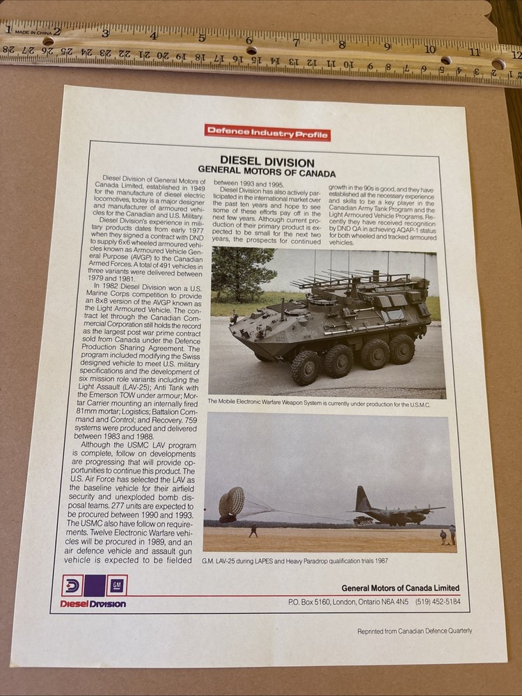 VTG Mobile Electronic Warfare Weapon System General Motors GM Canada Brochure