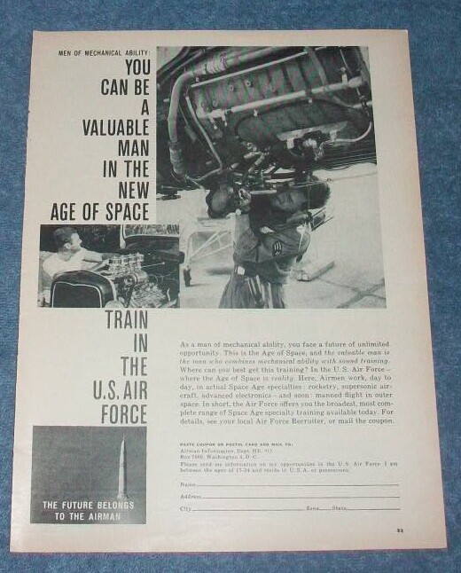 1959 United States Air Force Vintage Recruitment Ad «You Can Be a Valuable Man..