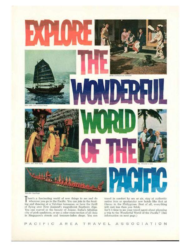 1963 Pacific Area Travel Assoc. PRINT AD New Zealand Tahitian Tamaaraa