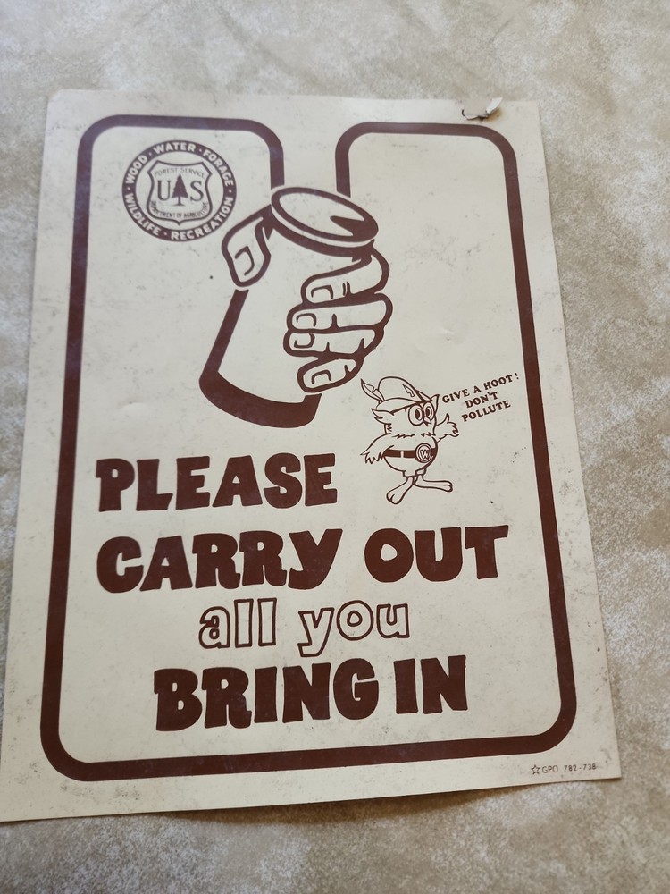 Vintage 1978 U.S. Forest Service Sign Woodsy Owl Give A Hoot Carry Out