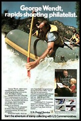 1980 USPS Philatelist Stamp Collecting Vintage Print Ad River Rapids Rafting Art